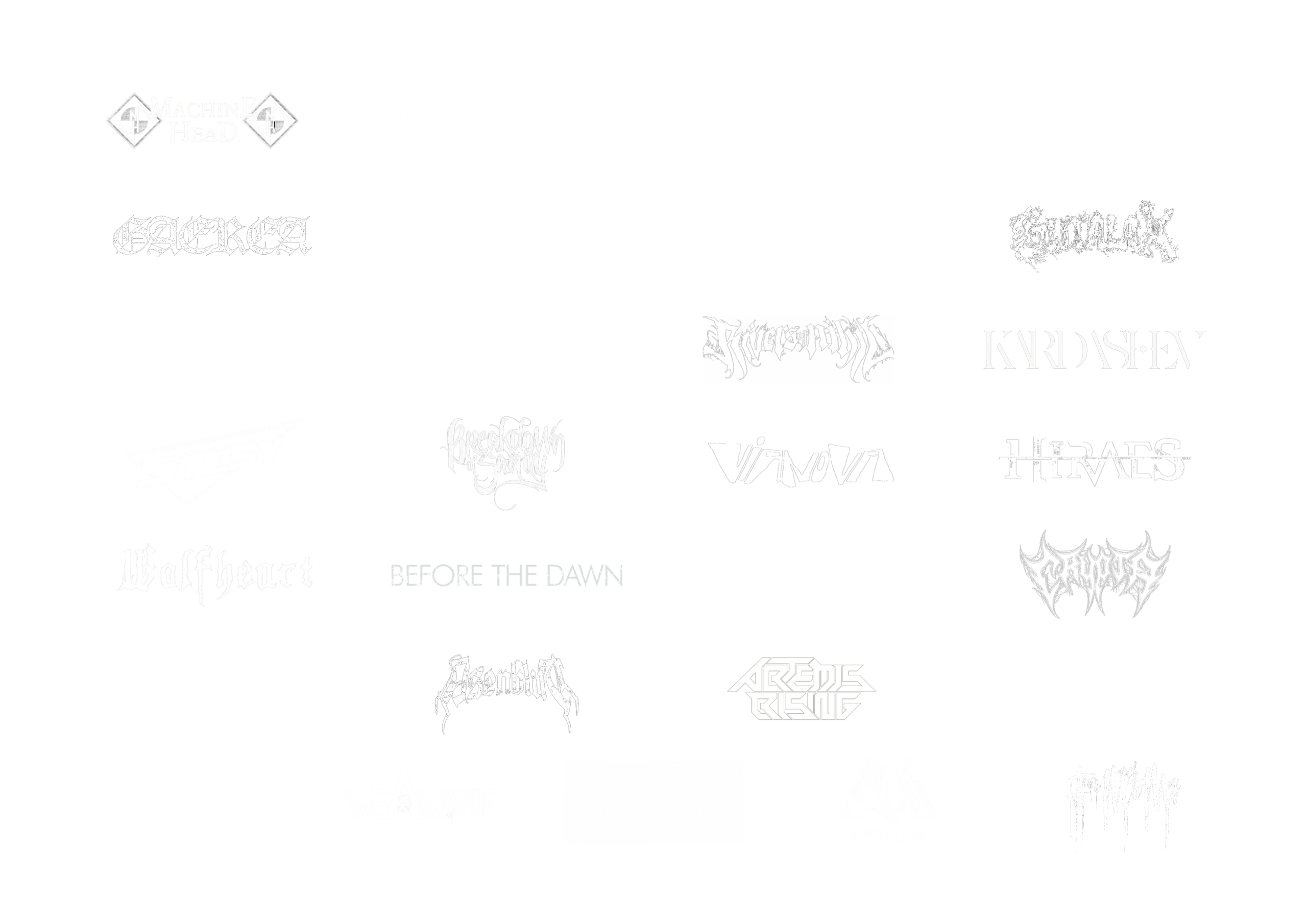 Logos of bands and vocalists interviewed on The Story Behind The Scream